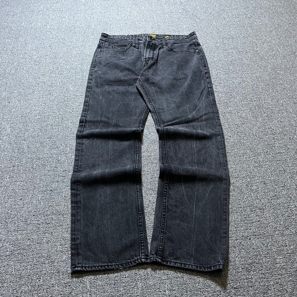 AKOO Jeans 36 Black Wash Denim Straight Leg Streetwear Baggy Hip Hop - Picture 2 of 9